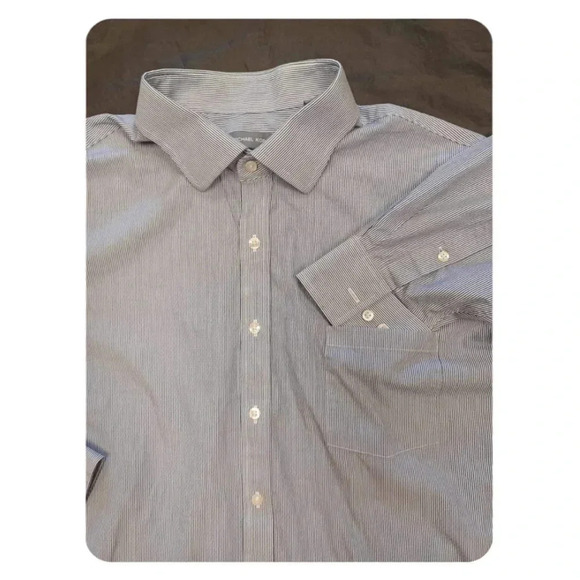 Michael Kors Big Fit White & Blue Pinstripe Dress Shirt 19 - Picture 9 of 9